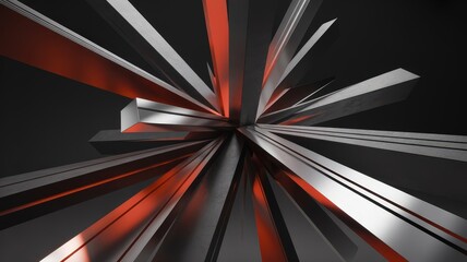 Abstract Burst of Metallic and Red Lines on Black Background background