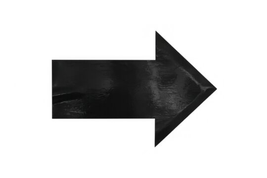 Black adhesive tape arrow pointing right on transparent background, showing direction and symbol