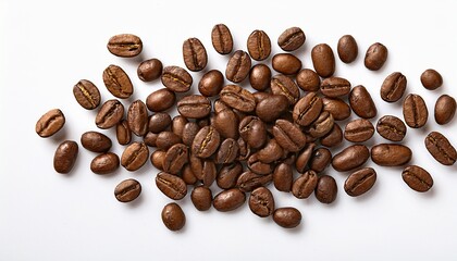 Obraz premium Top View Of Coffee Beans Isolated On Transparent Background
