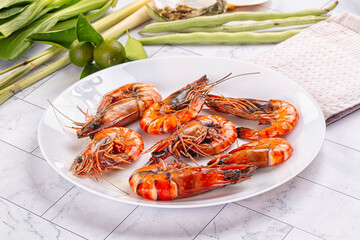 Hot boiled big tiger prawn