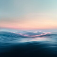 Abstract blue ocean wave motion blends with soft pink and pale blue twilight sky background