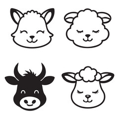 Set of Cute Animal Head Silhouettes