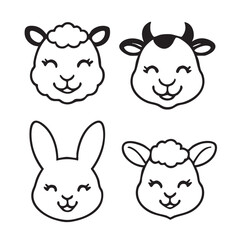 Set of Cute Animal Head Silhouettes