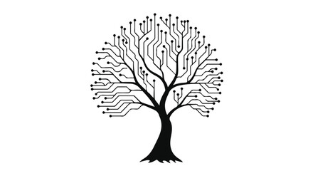 Abstract tree of life formed by digital circuit board pathways on white background