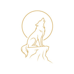 vector illustration of a golden wolf howling on a cliff