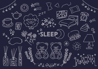 睡眠関係を集めた手描きのイラストセット