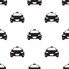 Taxi seamless pattern, black cars on white background. Taxi auto, texture pattern. Wallpaper template. Transport service. Taxi cab, front view, silhouette, passenger vehicle