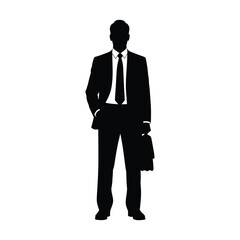 Silhouette of a businessman in a suit holding a briefcase ready for corporate success silhouette