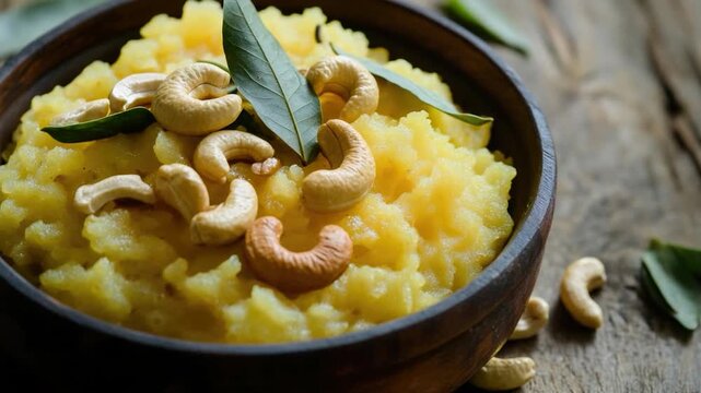 A bowl of creamy mashed potatoes topped with roasted cashews