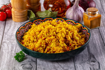 Indian yellow curry rice with tumeric