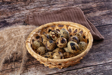 Raw brown quail egg heap