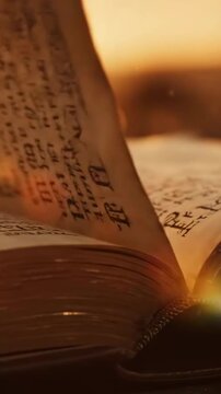 Old testament book with writing in hebrew. Christianity sacred book, biblical canon hebrew Bible, or Tanakh