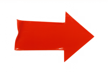 Red arrow pointer showing right direction, sticky sign giving guidance, wayfinding, and progress, with transparent background