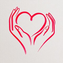 Hands holding heart shape, love and care concept, red brush stroke art