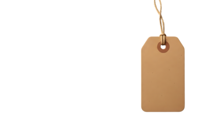 A blank brown paper tag with a string, isolated on transparent background