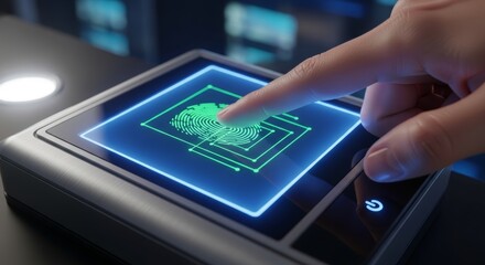 Advanced biometric access control system scans a fingerprint for secure identity verification and digital data protection