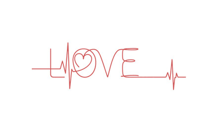A red line drawing of a heartbeat with the word LOVE incorporated into the design.