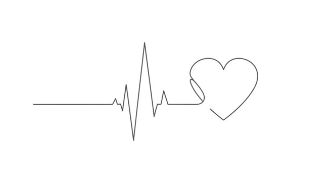 A minimalist line drawing depicting a heartbeat rhythm transitioning into a heart shape.
