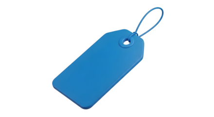 A single blue blank tag with a string loop, isolated on transparent background