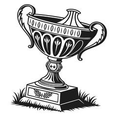 Ornate Trophy Cup with Laurel Wreath on White Background Keywords: trophy, cup, award, winner