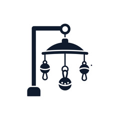 Simple silhouette icon of a baby crib mobile hanging with rattles silhouette