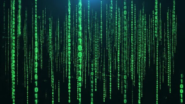 Futuristic Digital Green Binary Code Streams Mesmerizing Matrix of Technology and Data Programming in Virtual Environment