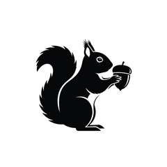 Silhouette of a squirrel holding an acorn with a textured style silhouette