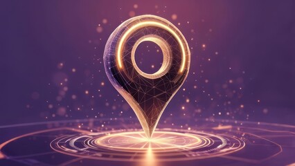 3D location pin, glowing, futuristic