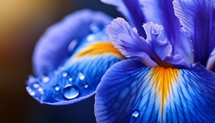 Beautiful Blue Iris Flower Close Up Macro Shot Shallow Dof