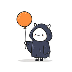 Cartoon Grim Reaper with Balloon Minimalist Illustration Cute Character