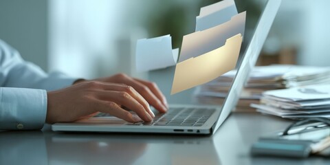 Business Workflow Illustration of Paperless Document Management and Online Approval