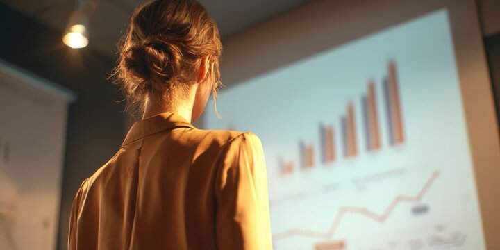 Business Woman Presenting Charts During Office Meeting for Data Analysis and Planning