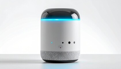 Compact AI home assistant with glowing ring, modern design, white background