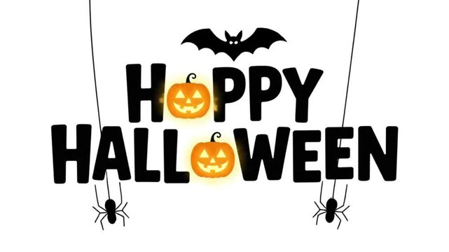 animated Halloween greeting video inspired by the image of “Happy Halloween” with pumpkins replacing the letter “O,” a bat flying above the text