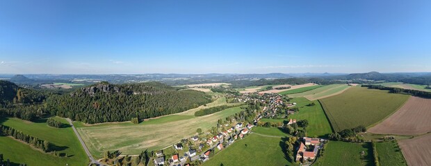 Gemeinde Gohrisch, Papstdorf mit Papststein, Sächsische Schweiz, 180°-Panorama 2025