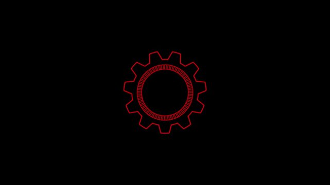 Minimalist red gear outline on a stark black background representing industry and mechanical engineering
