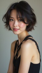 Naklejka premium Elegant young woman with short hair and soft makeup