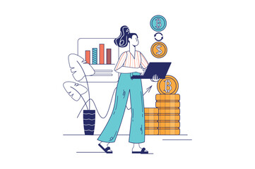 Each illustration is outlined with clean lines and includes subtle decorative elements like plants or icons (e.g., money, books, or hearts). The image is ideal for use in Adobe Stock as a versatile se