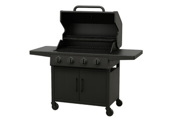 Gas grill appliance in black color, ready for outdoor cooking and barbecue season, transparent background