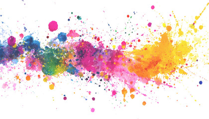 Colorful splashes of watercolor paint form an abstract design. Abstract art of colorful paint splatters on a white background. Rainbow paint splatter banner, white background, design