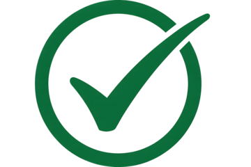 Green check mark symbol inside a circle indicating approval confirmation or completion isolated on transparent background