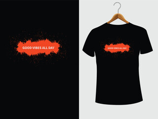 Paint splash typography “Good Vibes All Day” in white on bold orange blot, black background