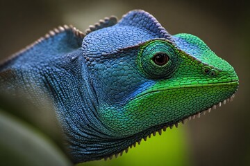 Fototapeta premium Exquisite Chameleon Captivating Close-up of Vibrant Blue and Green Lizard, Revealing Nature's Artistic Mastery - 34 (6)