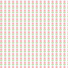 Dainty Pink Flower & Green Stem Vertical Seamless Vector Pattern