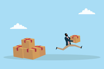 Vector illustration of a masked thief running away with a stolen package box, symbolizing delivery theft, parcel stealing, shipping fraud, logistics fraud, and loss of goods or property
