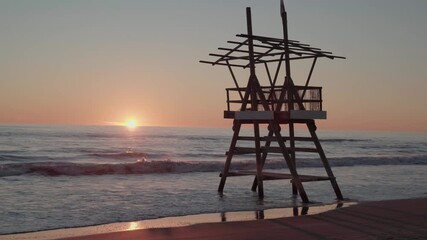 Lifeguard Tower at Sunrise on the Beach