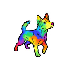 Vibrant rainbow colored dog standing proudly against sticker