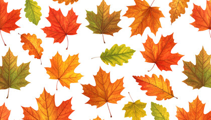 Obraz premium Seamless pattern of autumn leaves with transparent background