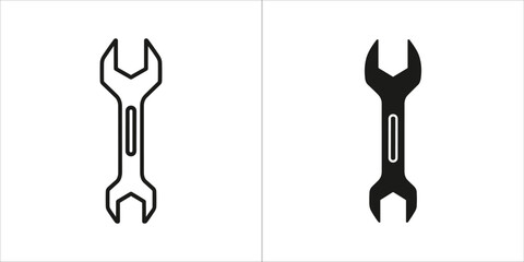 Two icons representing a wrench, one in outline and one in solid black