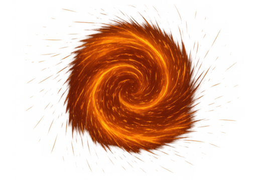 Glowing fire vortex swirling, abstract magical portal creating fantasy energy effect on transparent background